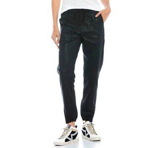 Hudson Jeans Zipper Hem Utility Joggers Black Coated Drawstring
